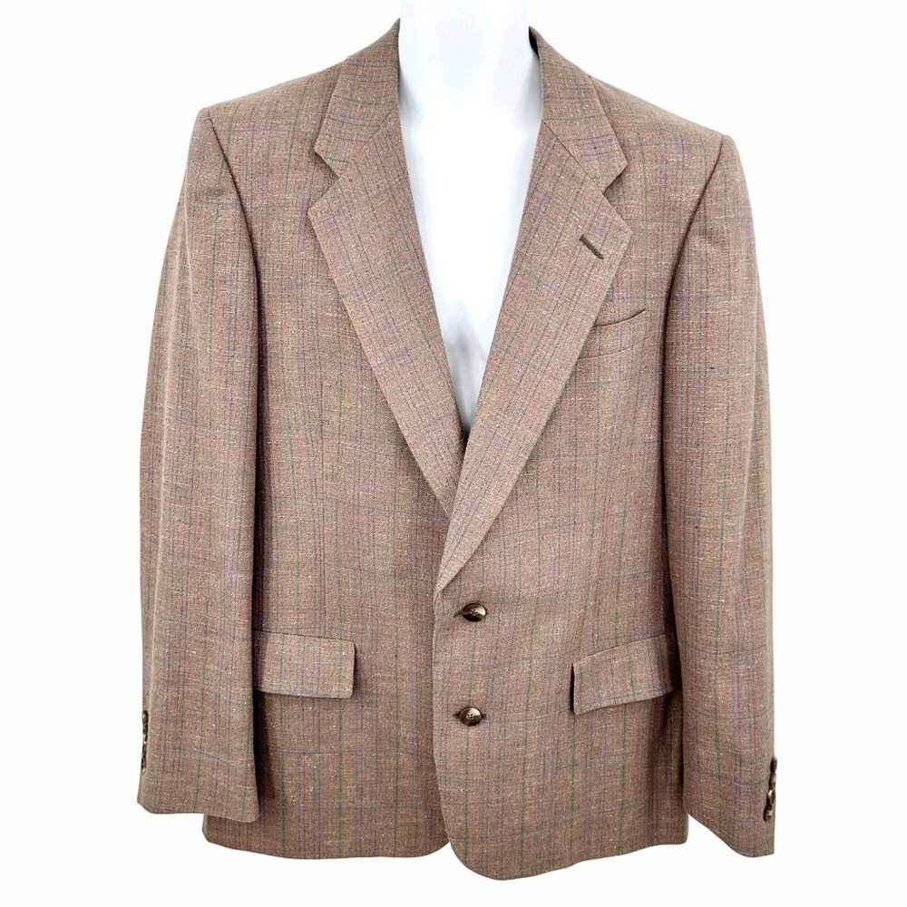 VINTAGE CHRISTIAN DIOR MONSIEUR PLAID SINGLE BREASTED 2-BUTTON WOOL BLEND SUIT B